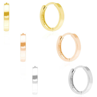 14k Gold Plain Squared Hoop Earrings 12mm Yellow Gold, Rose Gold & White Gold