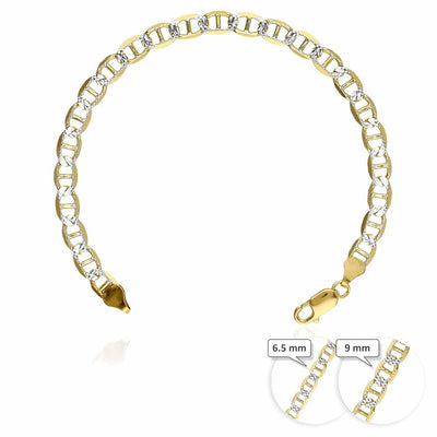 14K Yellow Gold Over Silver Diamond-Cut Pave Mariner Anchor Bracelet (Solid Links) 8.5"