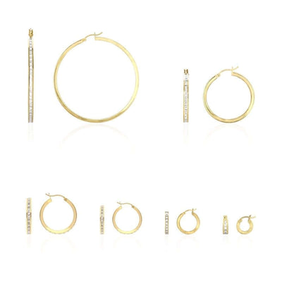 14K Yellow Gold Channel Set Princess-Cut CZ Hoop Earrings 12mm-60mm