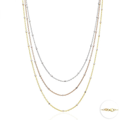 14K Yellow White Rose Gold 1.2mm Cable Saturn Beads Station Necklace (Solid Links) 16"-20"