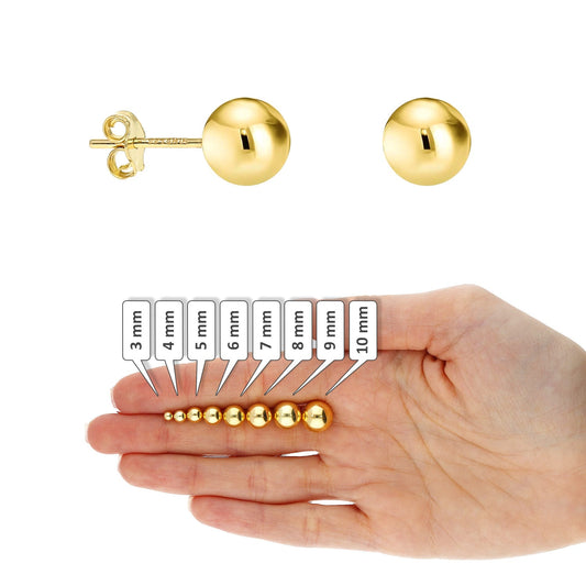 14K Yellow Gold Over Sterling Silver Ball Stud Earrings 3MM-10MM