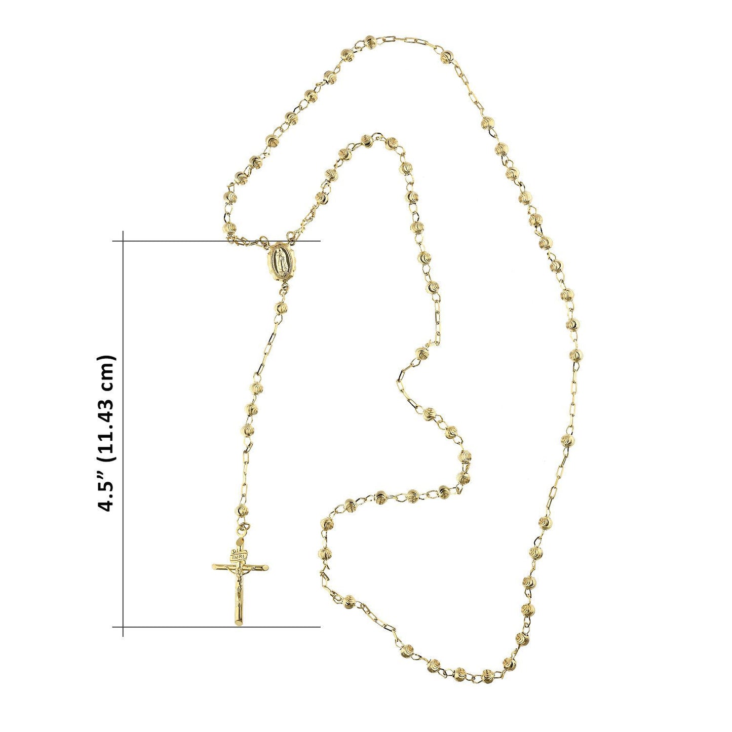 14K Solid Yellow Gold 4mm Moon Cut Beads 26" Religious Rosary Chain Necklace
