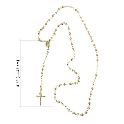 14K Solid Yellow Gold 4mm Moon Cut Beads 26" Religious Rosary Chain Necklace