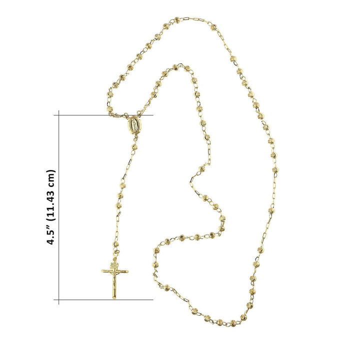 14K Yellow Gold 4mm Moon-Cut Beads Religious Rosary Necklace (Hollow) 26"