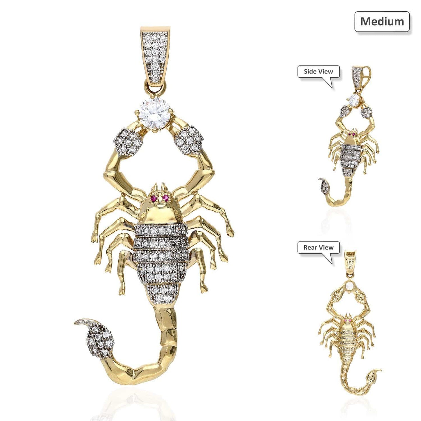 10K Yellow Gold CZ Pave Scorpio Charm Pendant 2"-3"