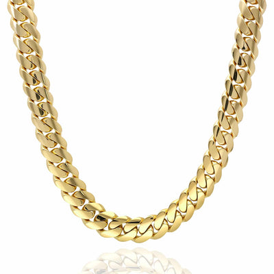 14K Yellow Gold 11mm Miami Cuban Chain (Solid Links) 18" - 28" - WJD Exclusives