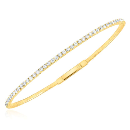 1.60CTW Natural Diamond 14K Yellow White Rose Gold 1.8mm Bangle Bracelet 6.75" - WJD Exclusives