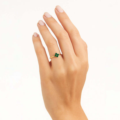 0.12CTW Natural Green Emerald 14K Yellow Gold Clover Stackable Ring - WJD Exclusives