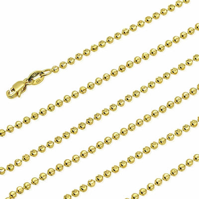 14K Yellow Gold Half Moon-Cut 2mm Bead Ball Chain (Hollow) 20"-28"