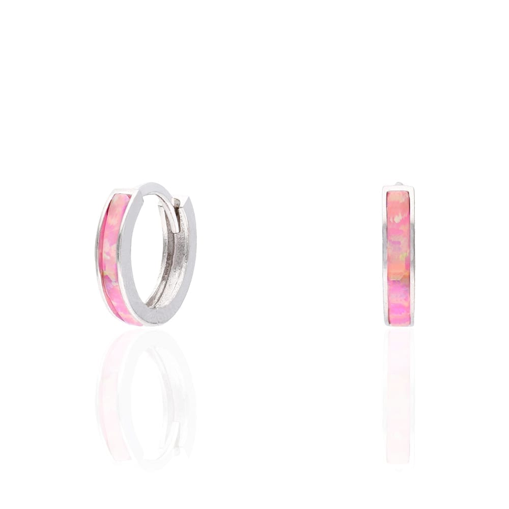 925 Sterling Silver 1-Stripe Fire Opal Huggie Hoop Earrings 0.5"