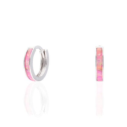 925 Sterling Silver 1-Stripe Fire Opal Huggie Hoop Earrings 0.5"