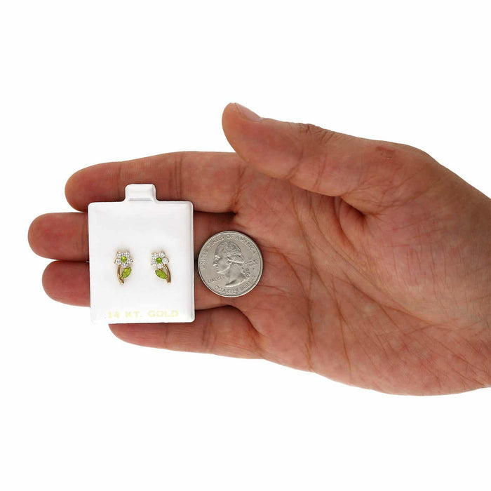 14K Yellow Gold Birthstone Flower Plant Screw Back Stud Earrings