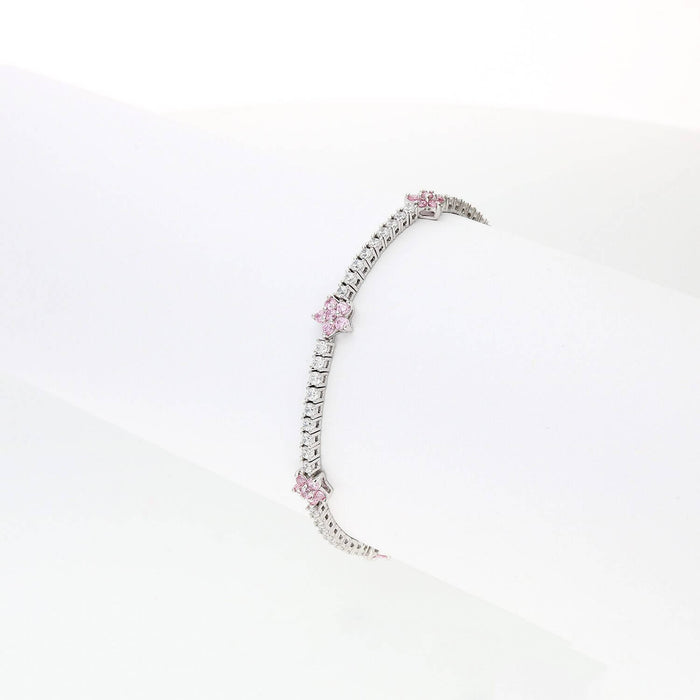 Sterling Silver Emerald Ruby Sapphire Tourmaline Zircon Flower Tennis Bracelet 7"