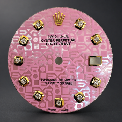 Pink mother-of-pearl diamond dial, front view