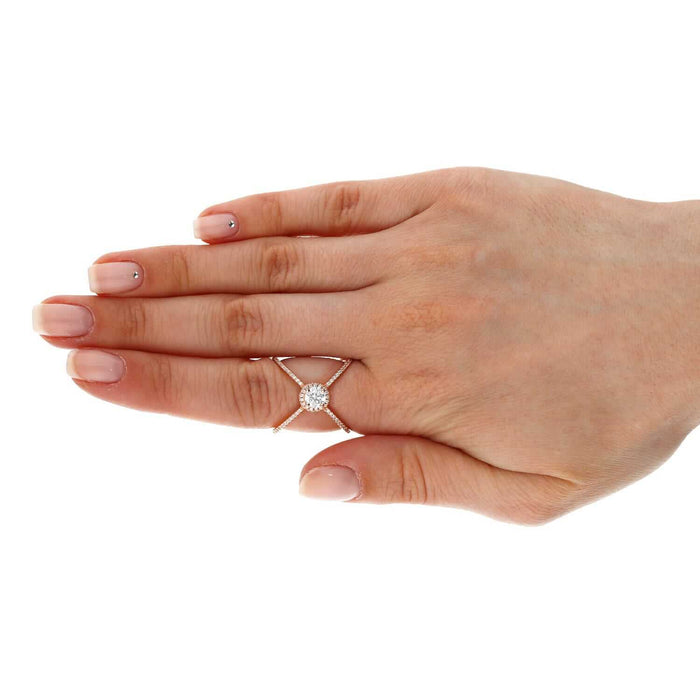 Yellow White Rose Gold Tone White Zirconia Sterling Silver Crisscross Halo Ring