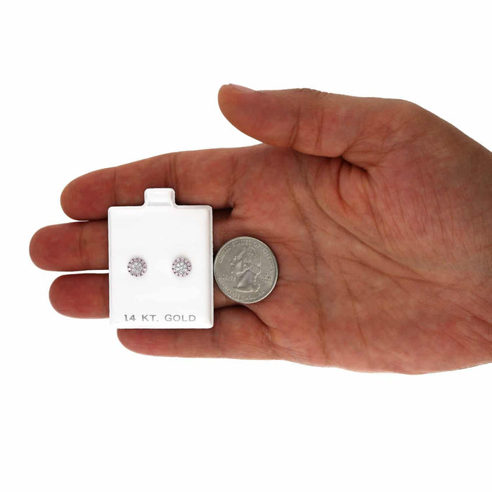 14K Gold CZ Gemstone Halo Round Cluster Screw Back Stud Earrings