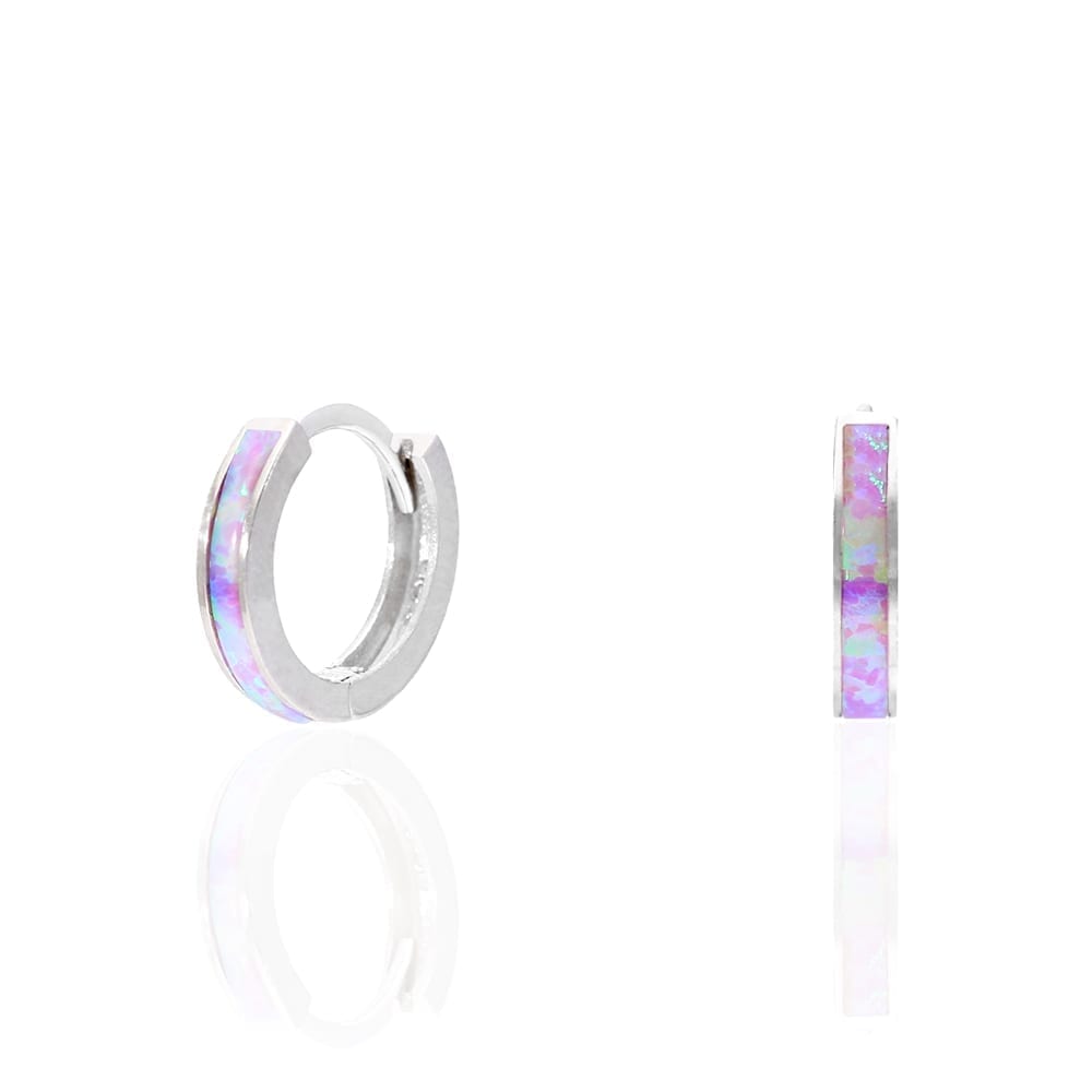925 Sterling Silver 1-Stripe Fire Opal Huggie Hoop Earrings 0.5"