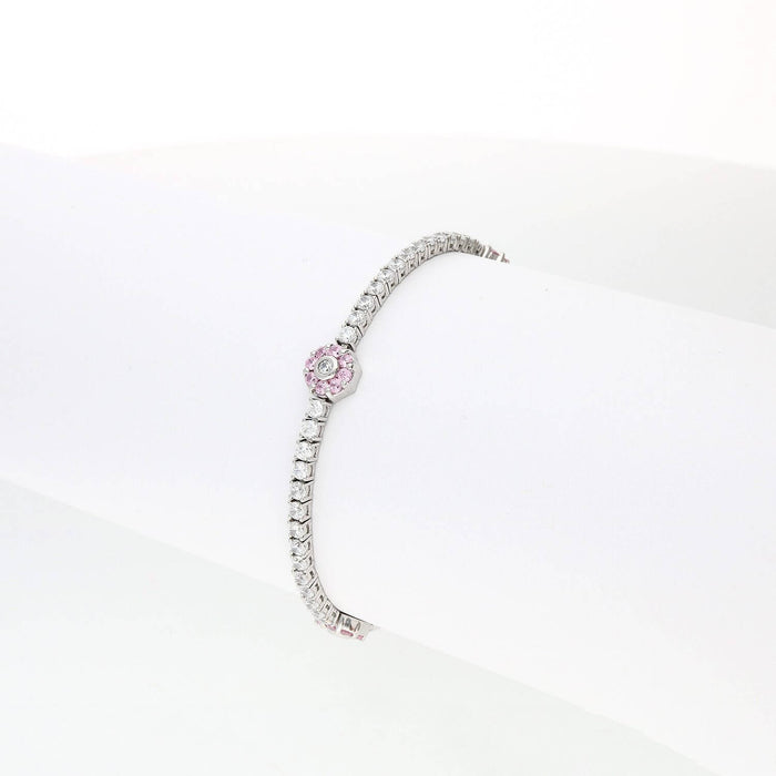 Sterling Silver Emerald Ruby Sapphire Tourmaline Zircon Flower Tennis Bracelet 7"