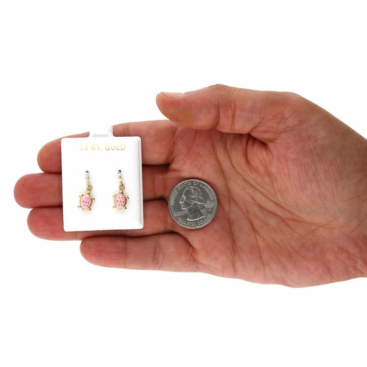 Kids 14K Gold CZ Enamel Turtle Screw Back Stud Earrings
