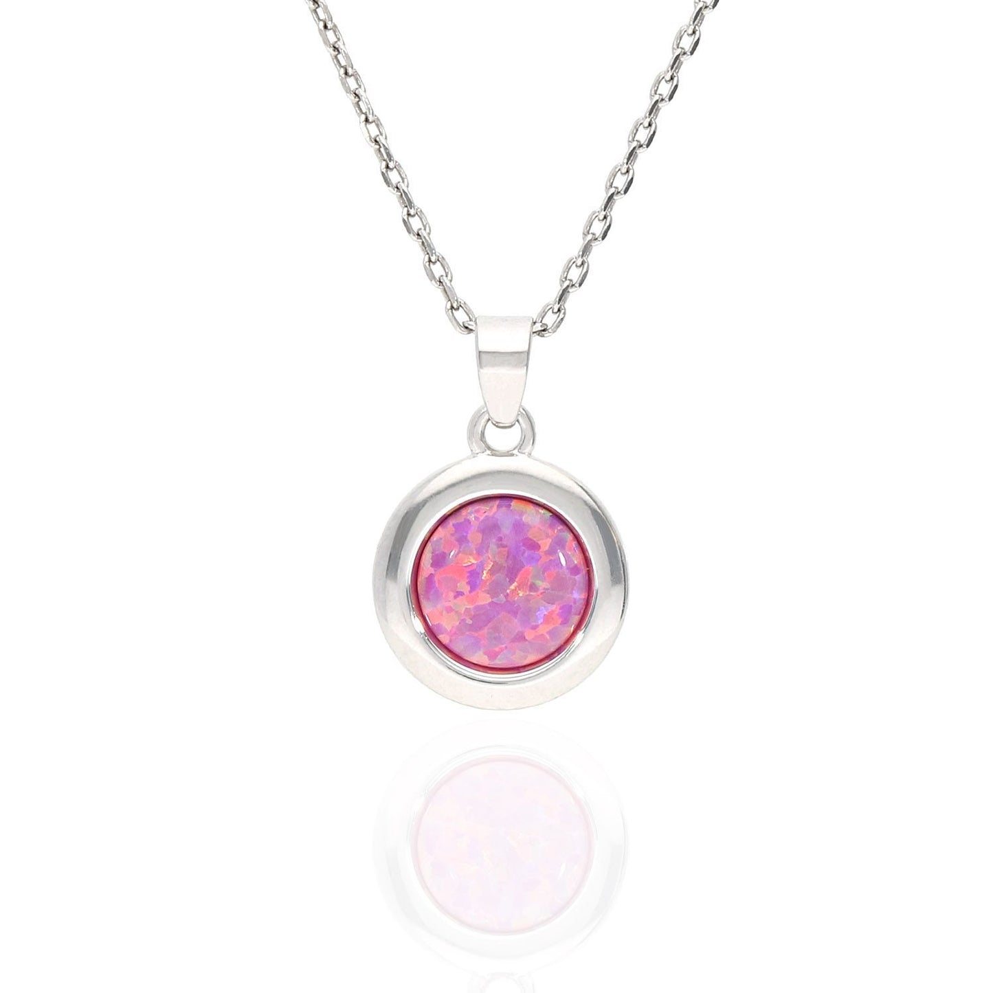 925 Silver Cabochon Blue Purple White Fire Opal Round Pendant Necklace 18"