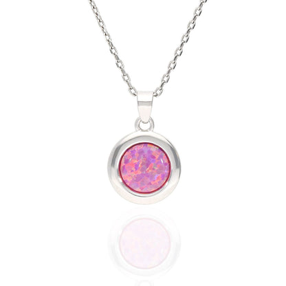925 Silver Cabochon Blue Purple White Fire Opal Round Pendant Necklace 18"