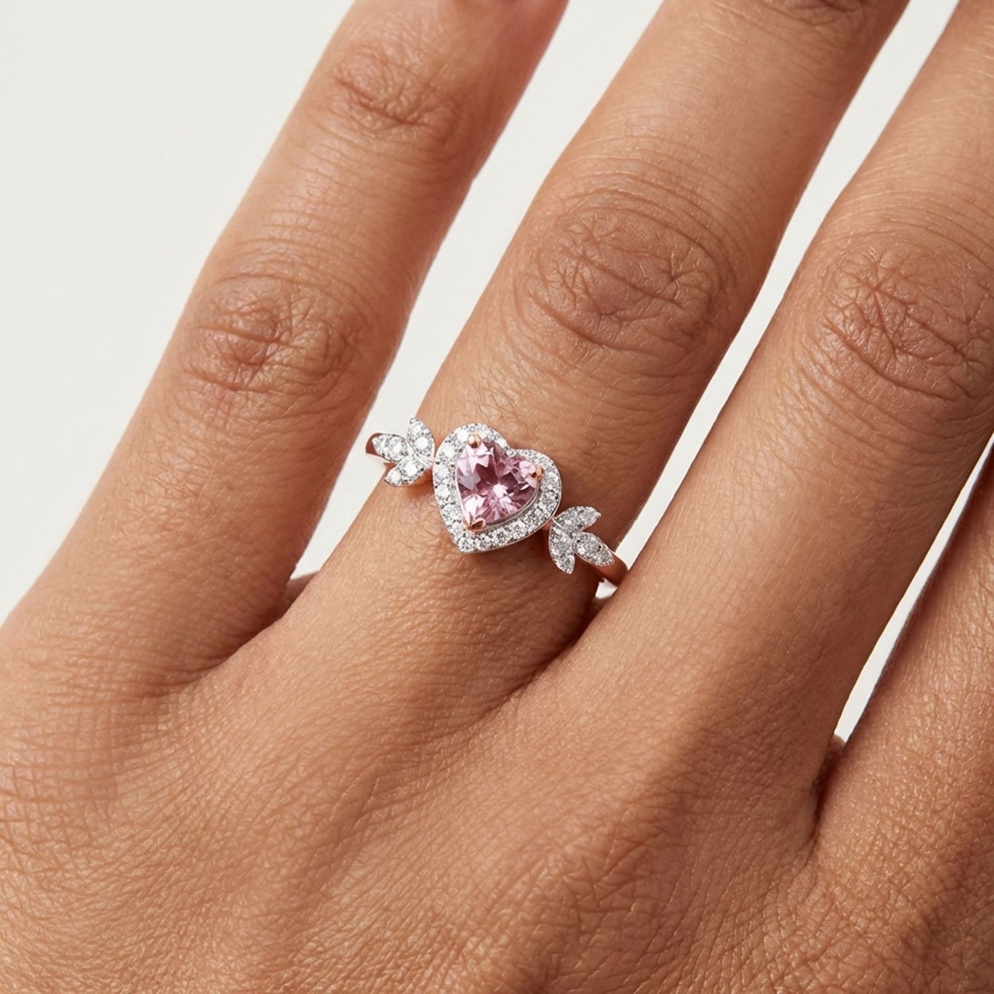 0.63CTW Natural Diamond Accent Morganite Heart 10K Rose Gold Engagement Ring