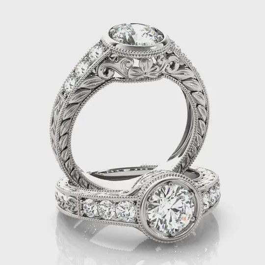 1.40CTW Natural Diamond & Moissanite 18K Gold White Bezel Engagement Ring — product video