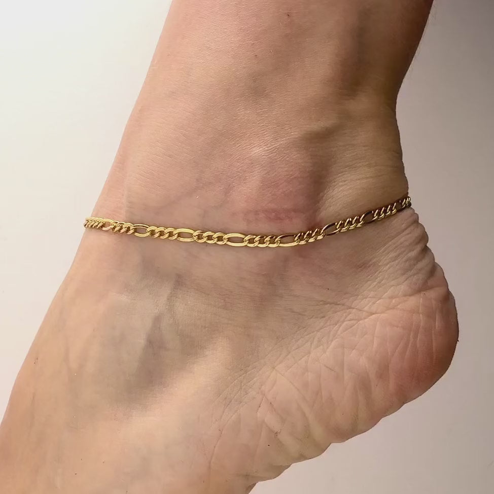 14K Gold-Filled 3mm Figaro Anklet (Solid Links) 10" — product video
