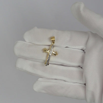 10K Yellow Gold-Filled Two-Tone Religious Cross Pendant 1.4"