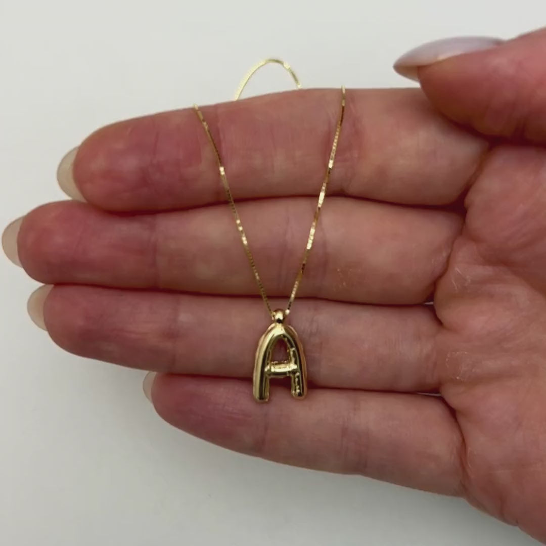14K Gold Helium Balloon Alphabet Initial Necklace (Solid Links) 16"-18" Adjustable — product video