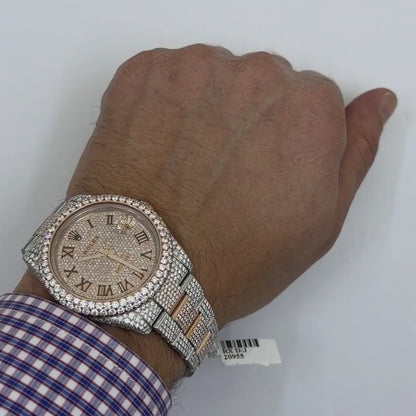 Rolex Datejust Automatic 18K Gold 2-Tone Custom Natural Diamond Pave 41mm Watch