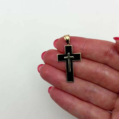14K Gold Black Cross Pendant 1.6"
