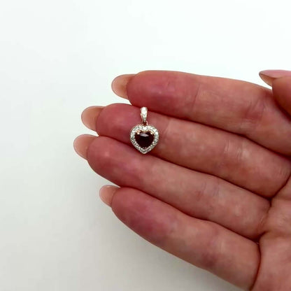 0.62CTW Natural Diamond 10K Rose Gold Halo Ruby Heart Pendant 0.5"