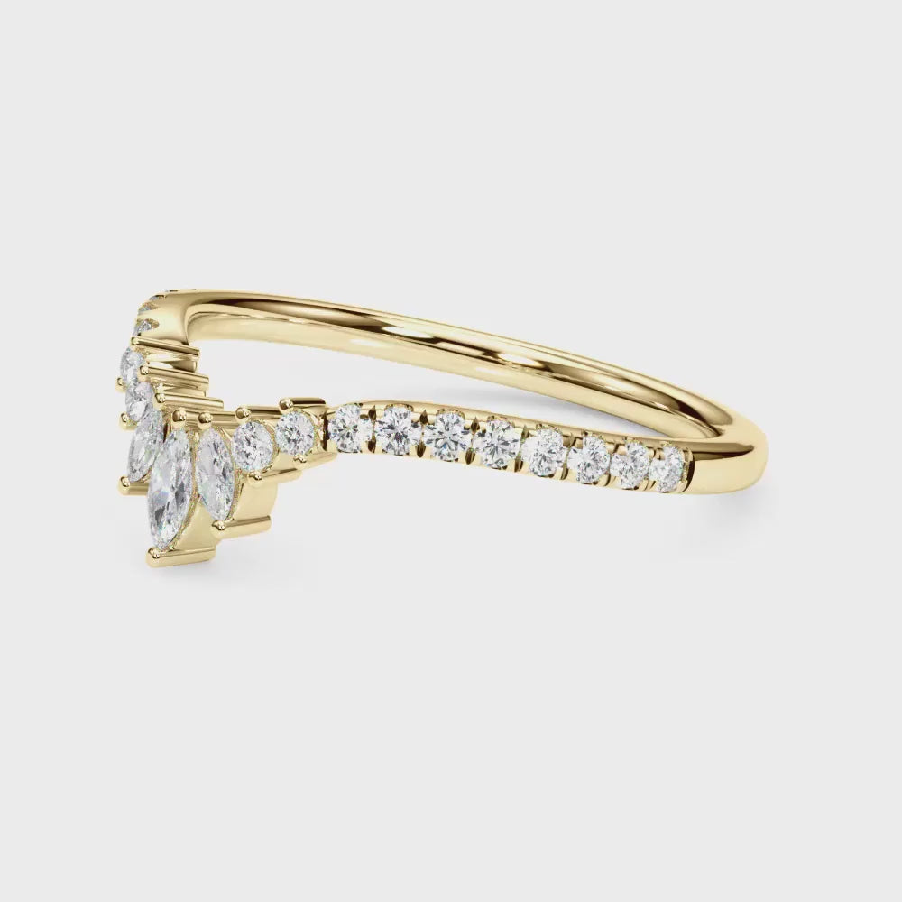 0.35CTW Lab-Grown Diamond Marquise Round 18K Gold Yellow Chevron Ring Band — product video