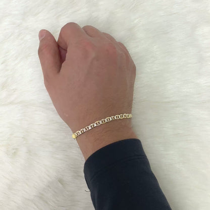 14K Yellow Gold Over Silver 5.2mm Diamond-Cut Pave Mariner Anchor Bracelet (Solid Links) 7"-9"