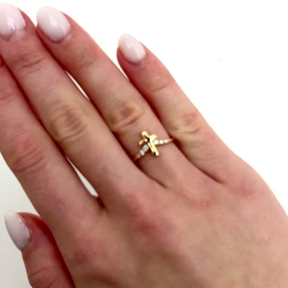 0.10CTW Natural Diamond 10K Yellow Gold Cross Ring