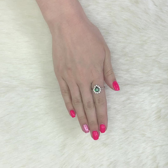 14K Gold White Emerald And Zirconia Pear Shape Cocktail Halo Ring — product video