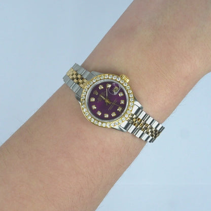 Rolex Datejust 69173 26mm Purple Diamond Dial Steel Women's Watch