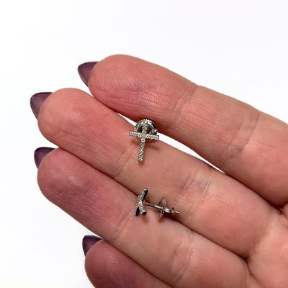 0.12CTW Natural Diamond 10K Gold Cross Stud Earrings 11.5mm