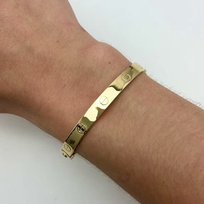 10K Yellow Gold 6mm Screw Pattern Bangle Bracelet w/ Screwdriver (Hollow) 6.5"-7"