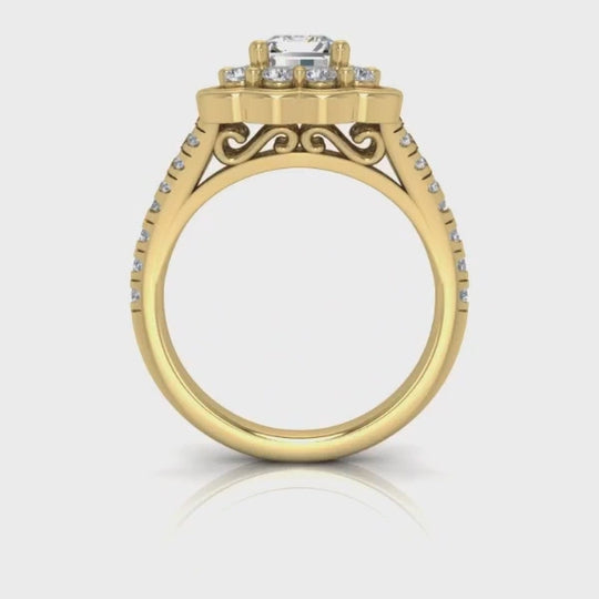1.65CTW Natural Diamond Emerald Moissanite Split Shank 18K Gold Engagement Ring — product video
