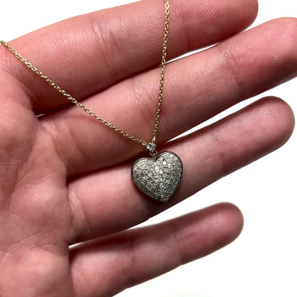 0.50CTW Natural Diamond 10K Yellow White Gold Heart Necklace (Solid Links) 18"