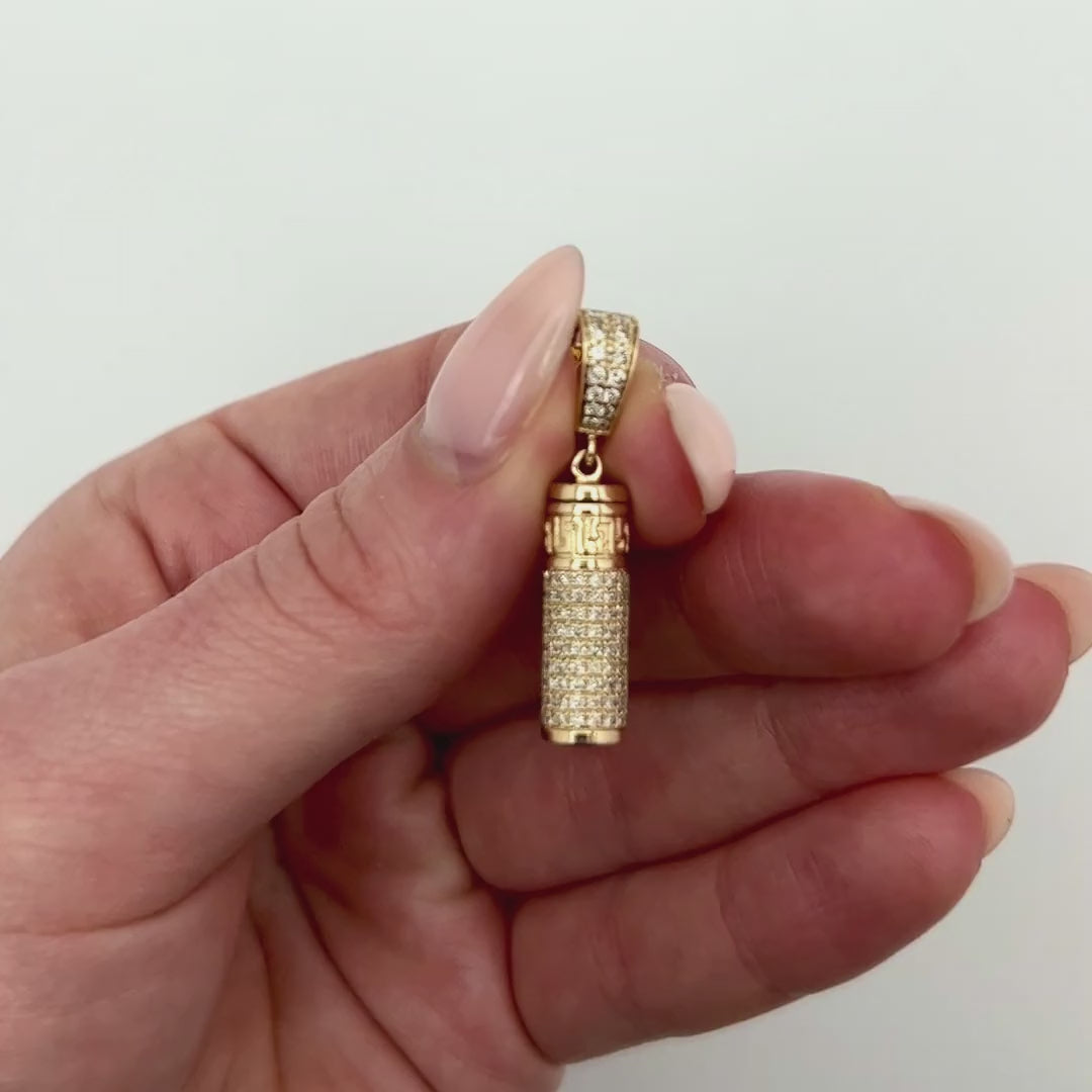 1.10CTW Natural Diamond 10K Gold Yellow White Rose Cylinder Urn Pendant 1.2" — product video