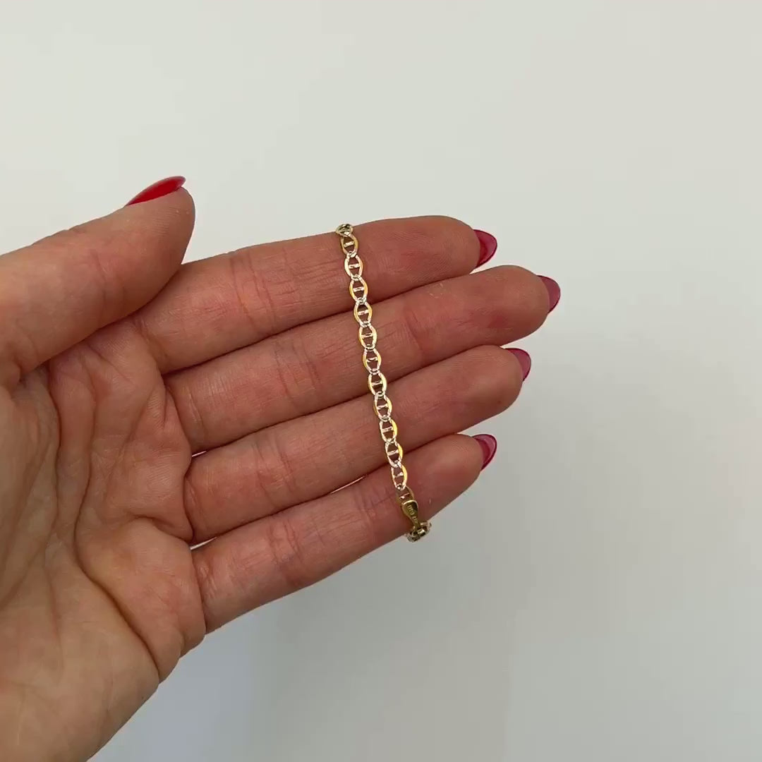 10K Yellow Gold 3mm Diamond-Cut Anchor Mariner Anklet (Solid Links) 10" — product video