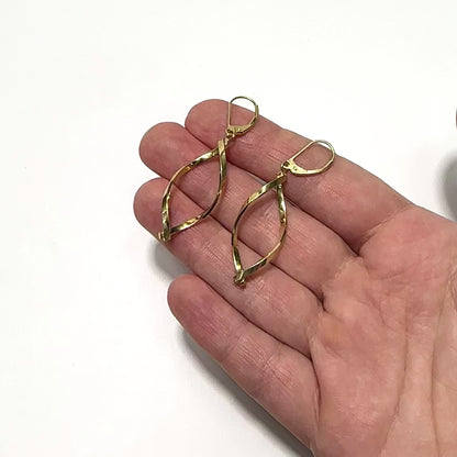 14K Yellow Gold Swirl Leverback Dangle Drop Earrings 50mm
