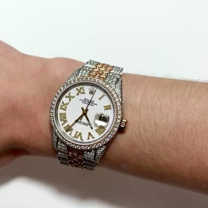 Rolex Datejust 12CT Natural Diamond Stainless Steel White Rose Yellow Watch 36mm
