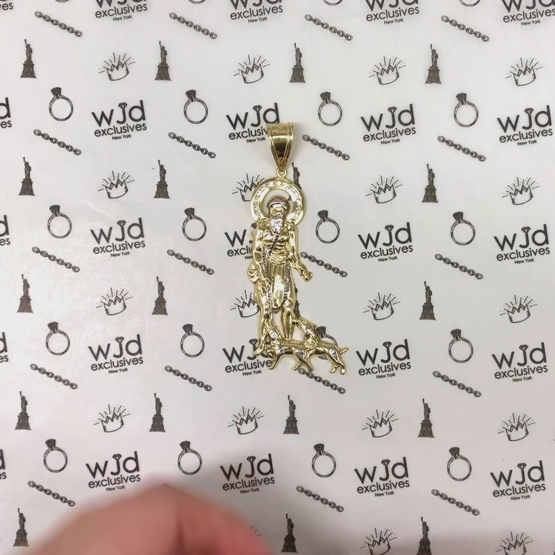 10K Gold Yellow Religious Saint Lazarus Pendant 3.3"
