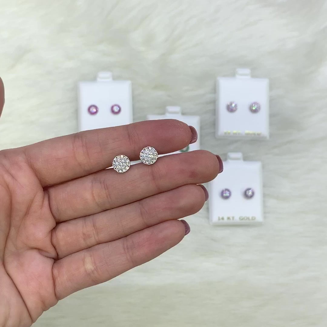 14K Gold CZ Gemstone Halo Round Cluster Screw Back Stud Earrings — product video