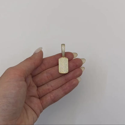 10K Yellow Gold CZ Dog Tag Pendant 1.5"