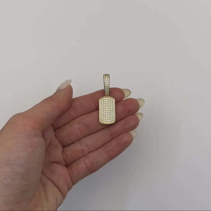10K Yellow Gold CZ Dog Tag Pendant 1.5"